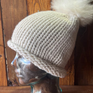 Chunky Knit Hat with Fur Pompom